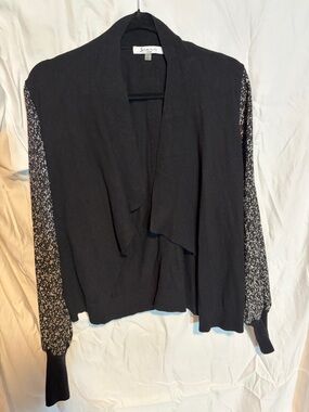 Sioni Black Open Cardigan with floral ruffle sleeves